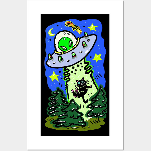 Kitty Cat Alien Abduction Wall Art by CatsandBats